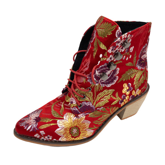 rosy Shoes Rosy Red Floral Embroidered Lace Up Boots 65 Poshmark